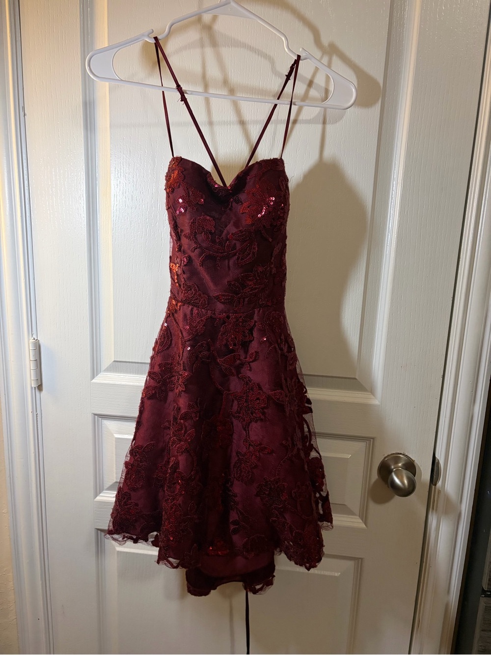 B Darlin Burgundy Lace Sequin Mini Dress